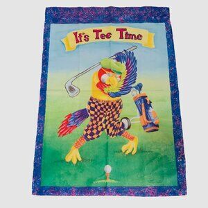 Mary Lou Troutman Golf House Flag Large Its Tee Time King Parrot Cartoon 27"x39"